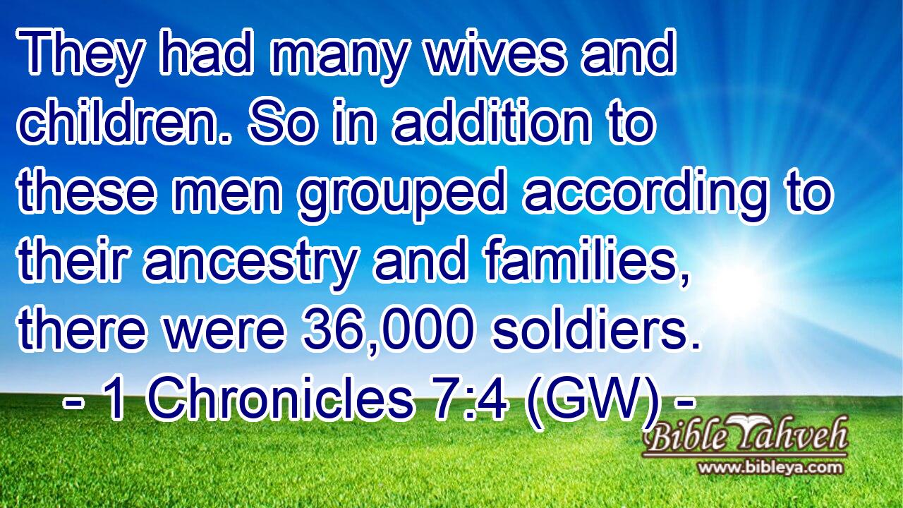  They had many wives and children. So in addition to these men grouped according to their ancestry and families, there were 36,000 soldiers.