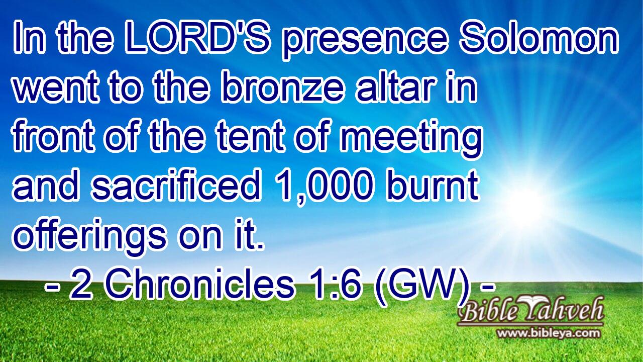  In the LORD'S presence Solomon went to the bronze altar in front of the tent of meeting and sacrificed 1,000 burnt offerings on it.