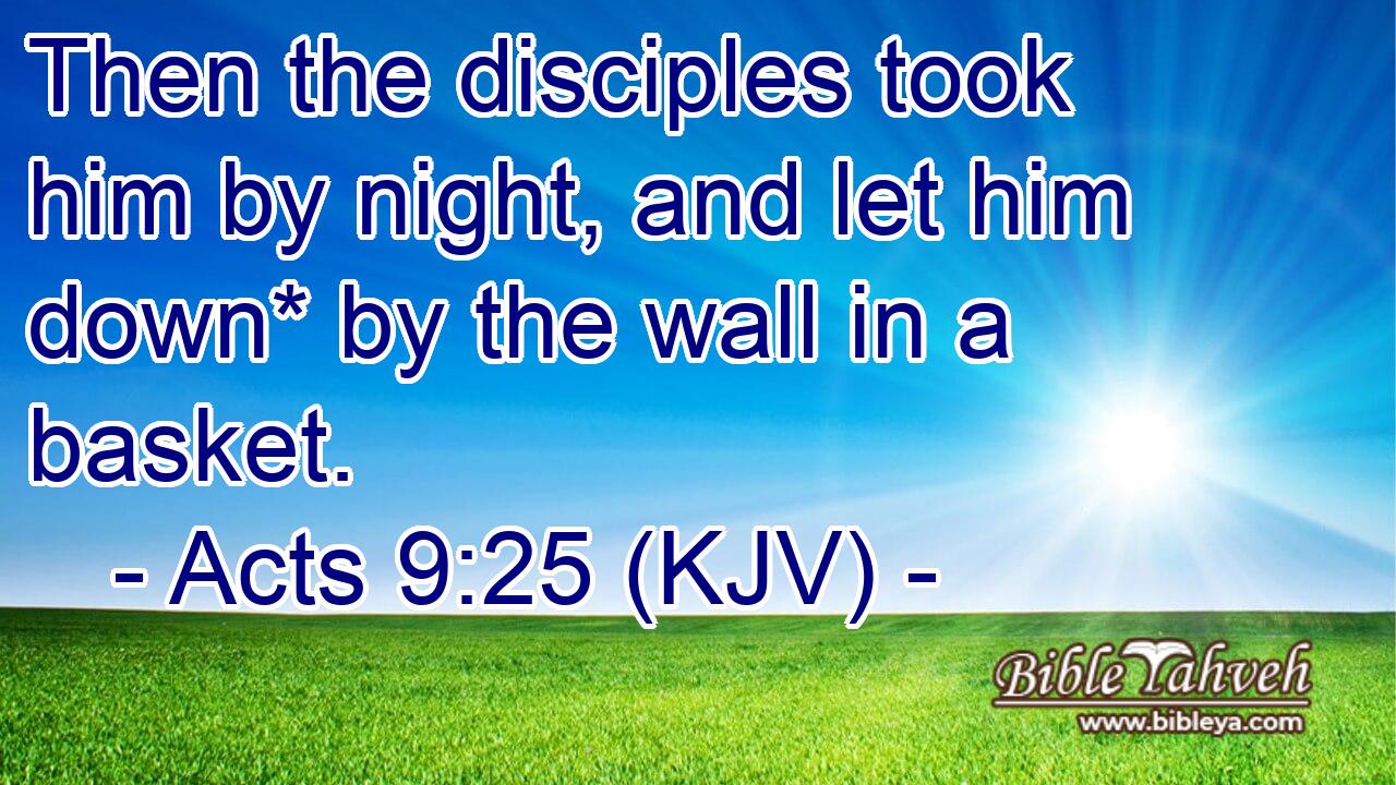 Then the disciples took him by night, and let him down* by the wall in a basket.