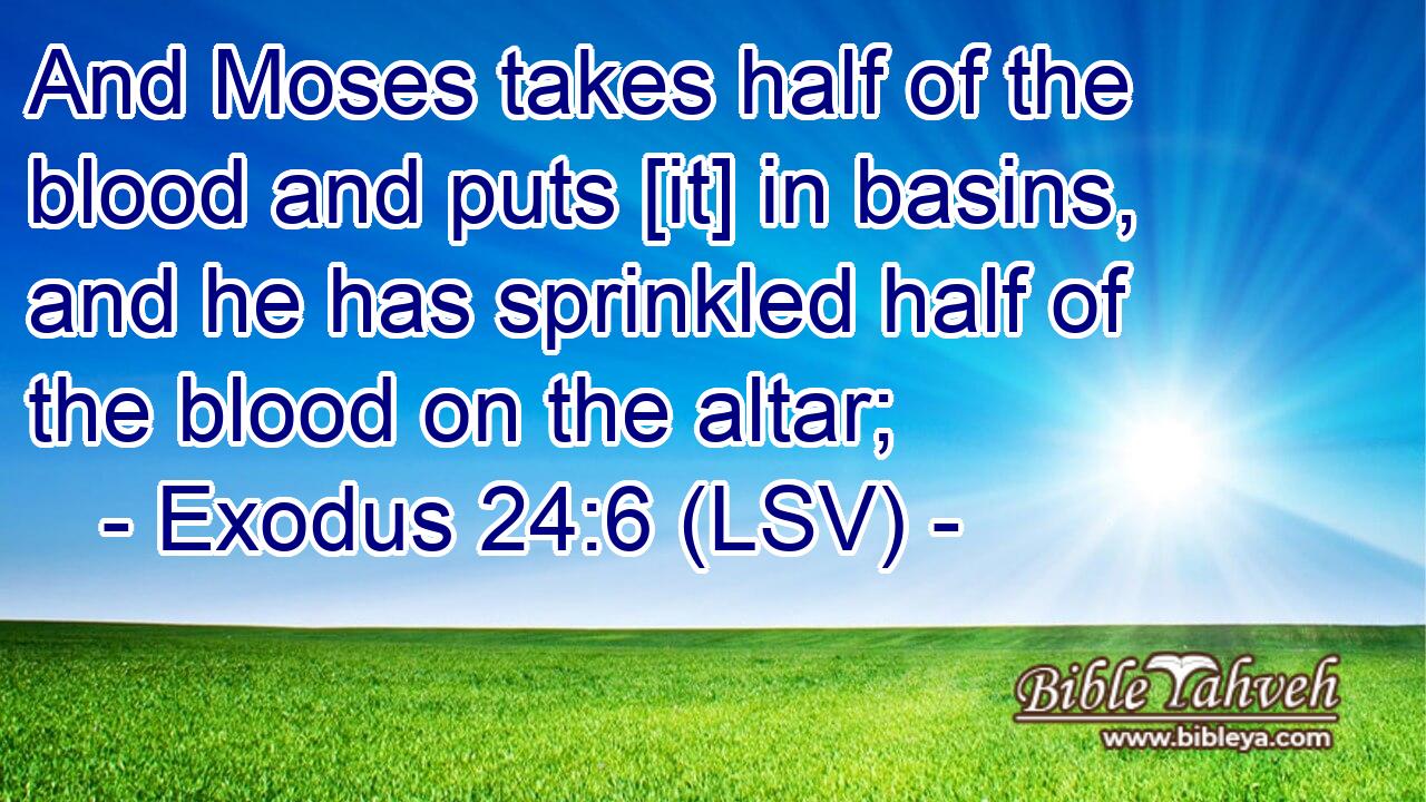 And Moses takes half of the blood and puts [it] in basins, and he has sprinkled half of the blood on the altar;
