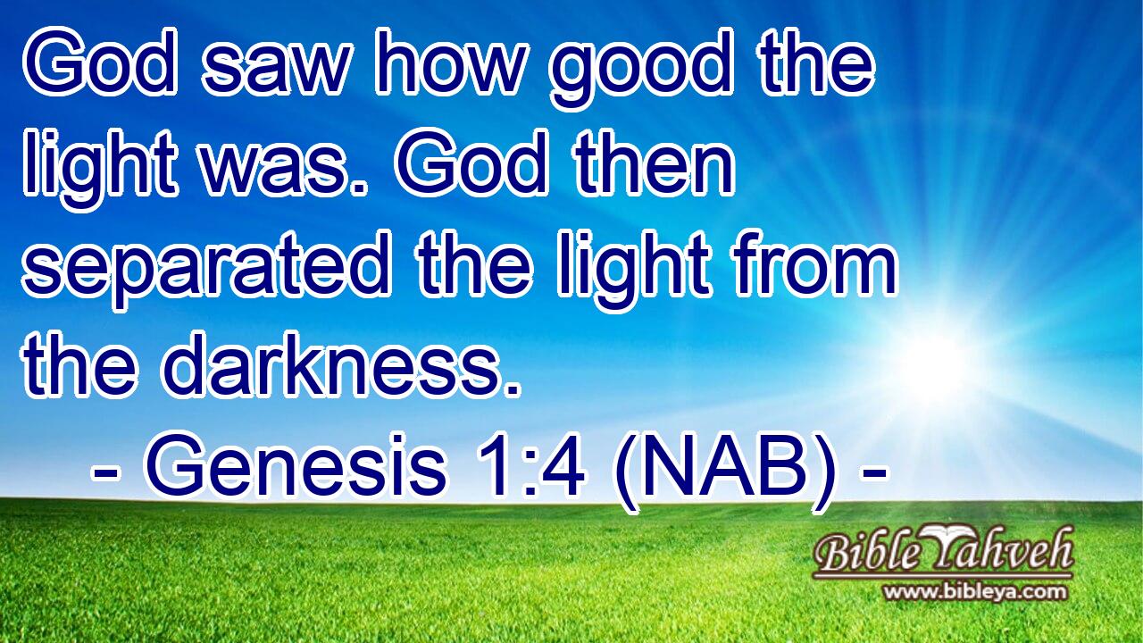  God saw how good the light was. God then separated the light from the darkness.