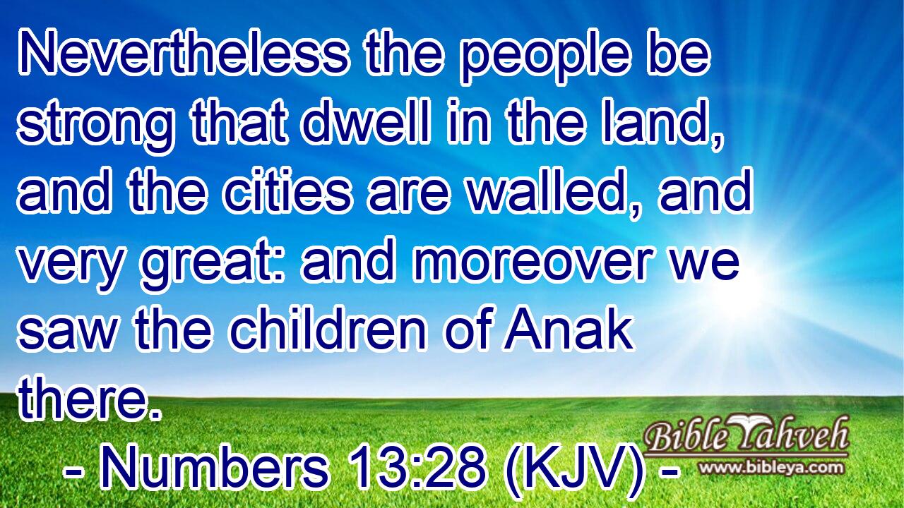 Nevertheless the people be strong that dwell in the land, and the cities are walled, and very great: and moreover we saw the children of Anak there.