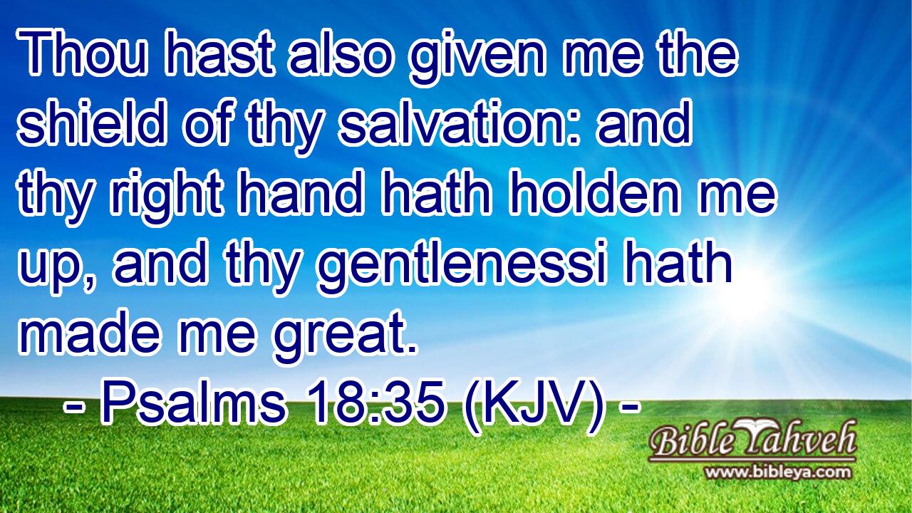 Thou hast also given me the shield of thy salvation: and thy right hand hath holden me up, and thy gentlenessi hath made me great.