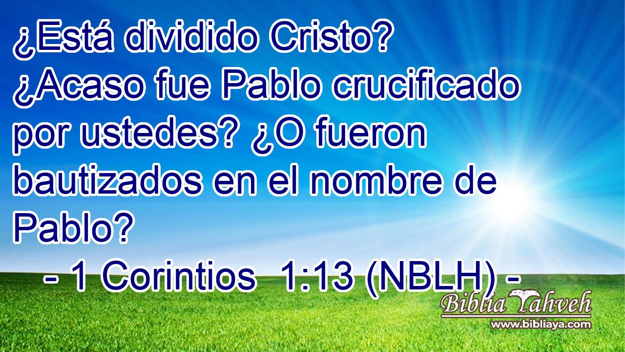  ¿Está dividido Cristo? ¿Acaso fue Pablo crucificado por ustedes? ¿O fueron bautizados en el nombre de Pablo? 