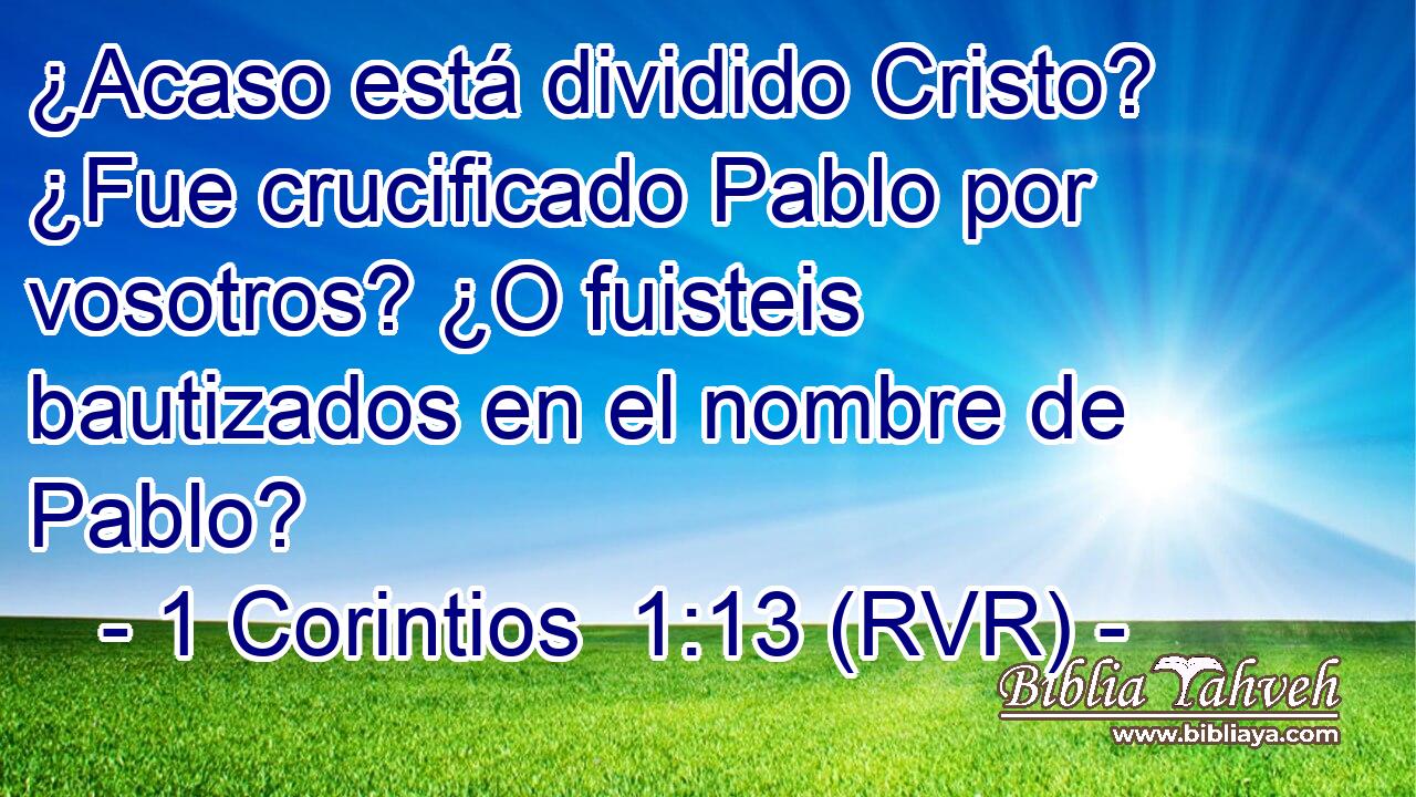 ¿Acaso está dividido Cristo? ¿Fue crucificado Pablo por vosotros? ¿O fuisteis bautizados en el nombre de Pablo?