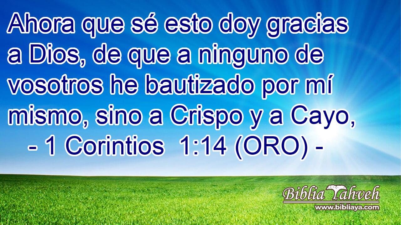  Ahora que sé esto doy gracias a Dios, de que a ninguno de vosotros he bautizado por mí mismo, sino a Crispo y a Cayo, 