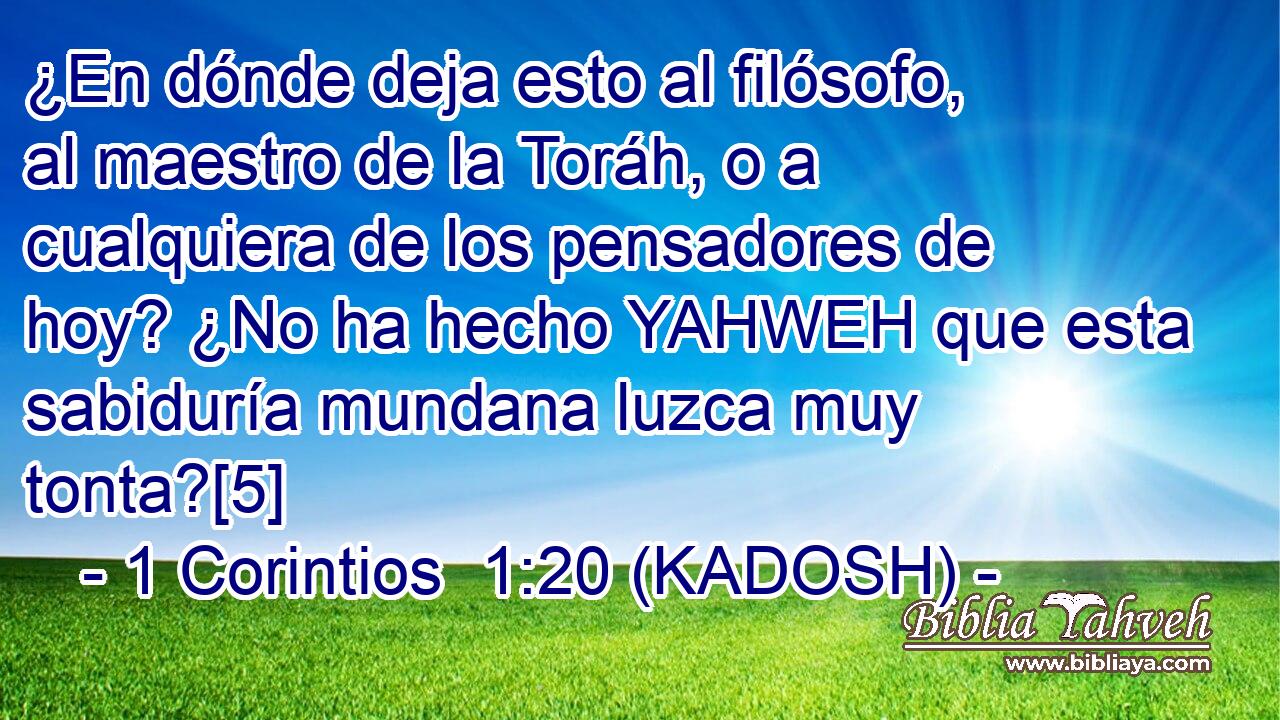  ¿En dónde deja esto al filósofo, al maestro de la Toráh, o a cualquiera de los pensadores de hoy? ¿No ha hecho YAHWEH que esta sabiduría mundana luzca muy tonta?[5] 