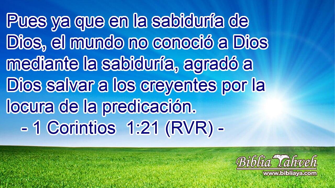 Pues ya que en la sabiduría de Dios, el mundo no conoció a Dios mediante la sabiduría, agradó a Dios salvar a los creyentes por la locura de la predicación.