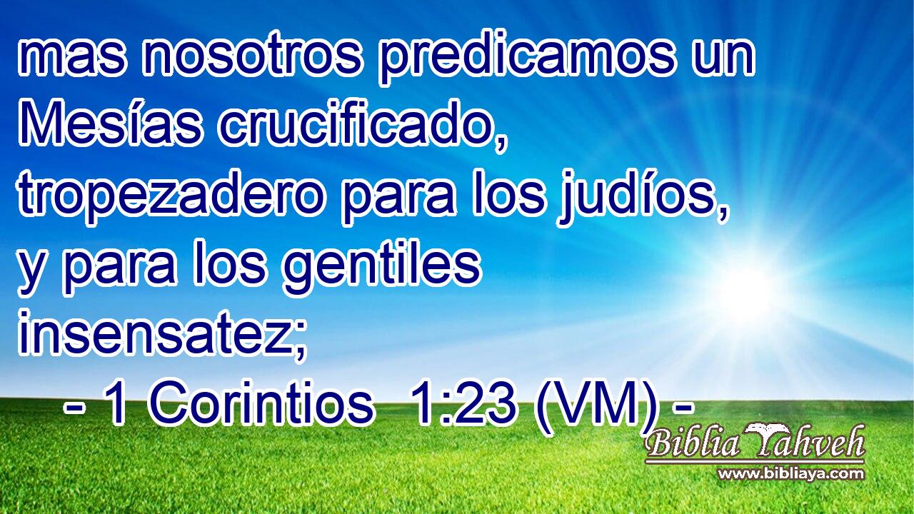  mas nosotros predicamos un Mesías crucificado, tropezadero para los judíos, y para los gentiles insensatez; 