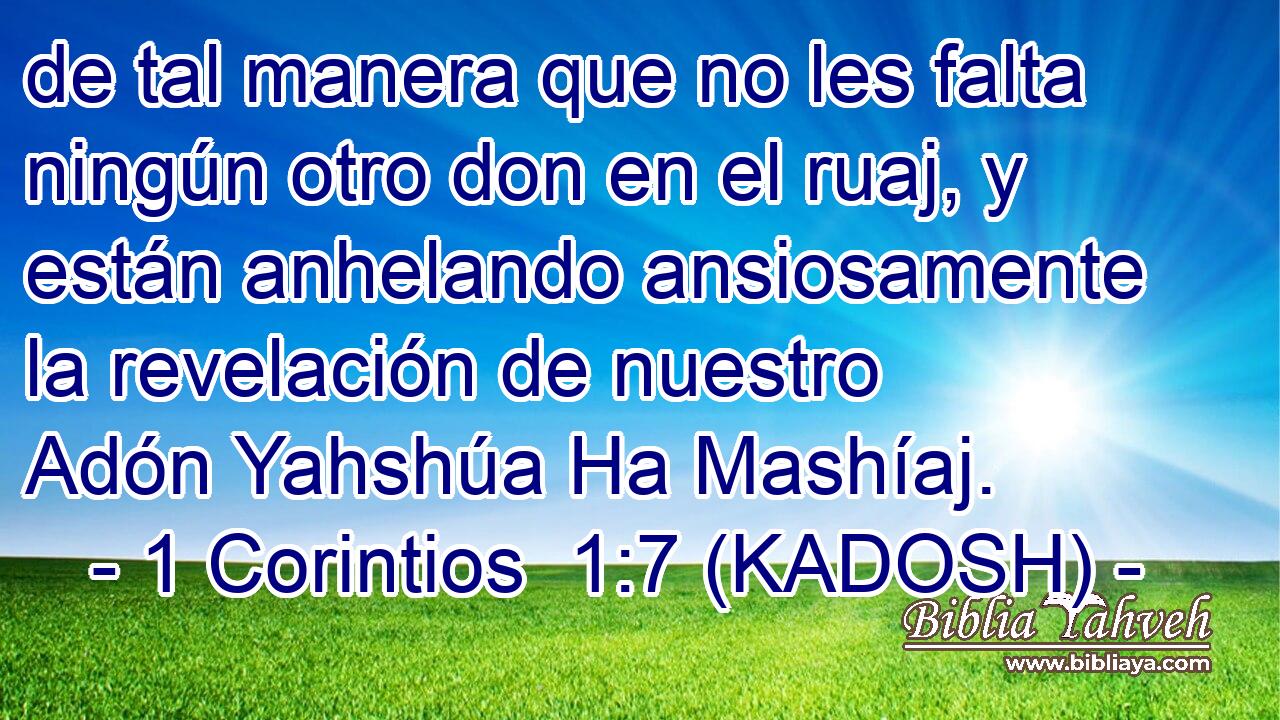  de tal manera que no les falta ningún otro don en el ruaj, y están anhelando ansiosamente la revelación de nuestro Adón Yahshúa Ha Mashíaj. 