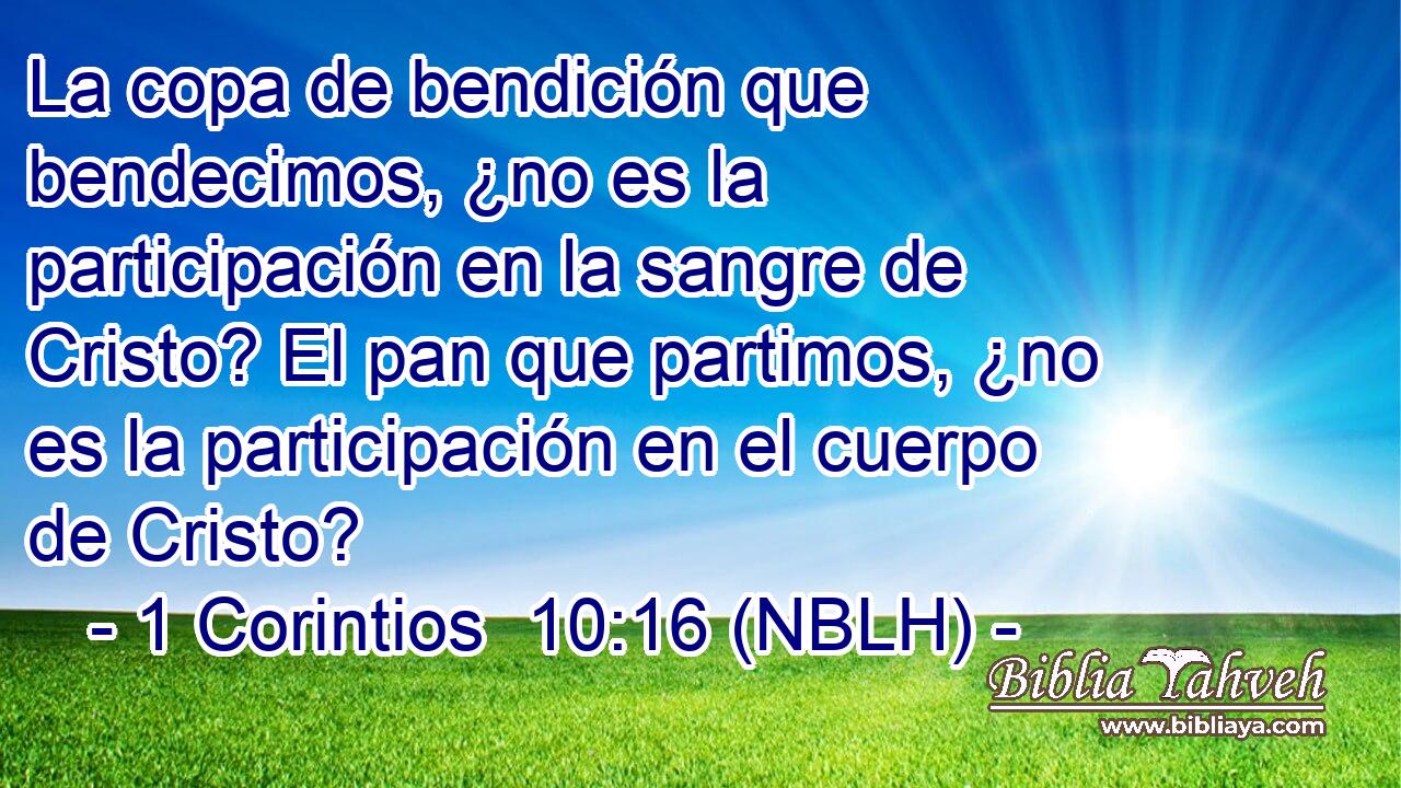  La copa de bendición que bendecimos, ¿no es la participación en la sangre de Cristo? El pan que partimos, ¿no es la participación en el cuerpo de Cristo? 