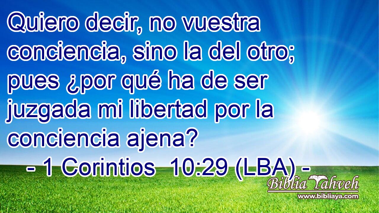 Quiero decir, no vuestra conciencia, sino la del otro; pues ¿por qué ha de ser juzgada mi libertad por la conciencia ajena?