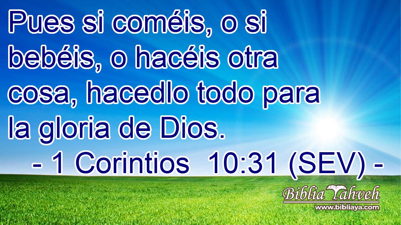 Pues si coméis, o si bebéis, o hacéis otra cosa, hacedlo todo para la gloria de Dios.