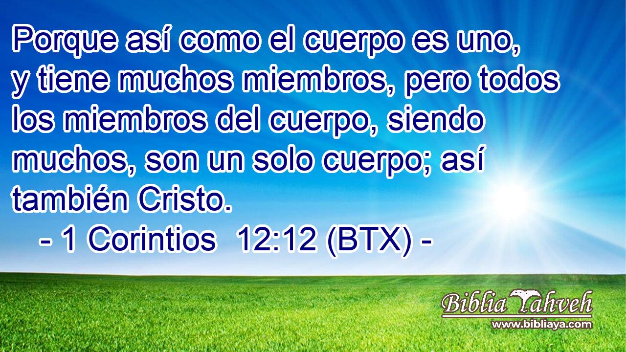 Porque así como el cuerpo es uno, y tiene muchos miembros, pero todos los miembros del cuerpo, siendo muchos, son un solo cuerpo; así también Cristo.