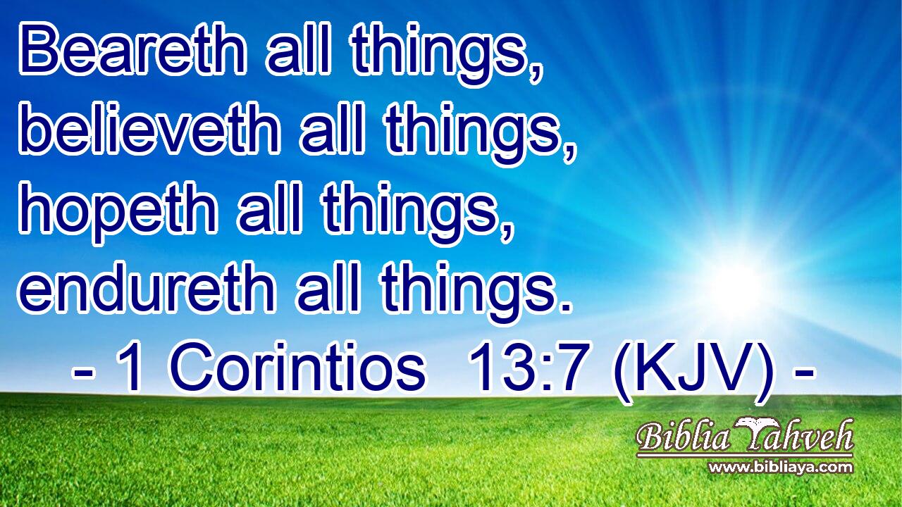 Beareth all things, believeth all things, hopeth all things, endureth all things.