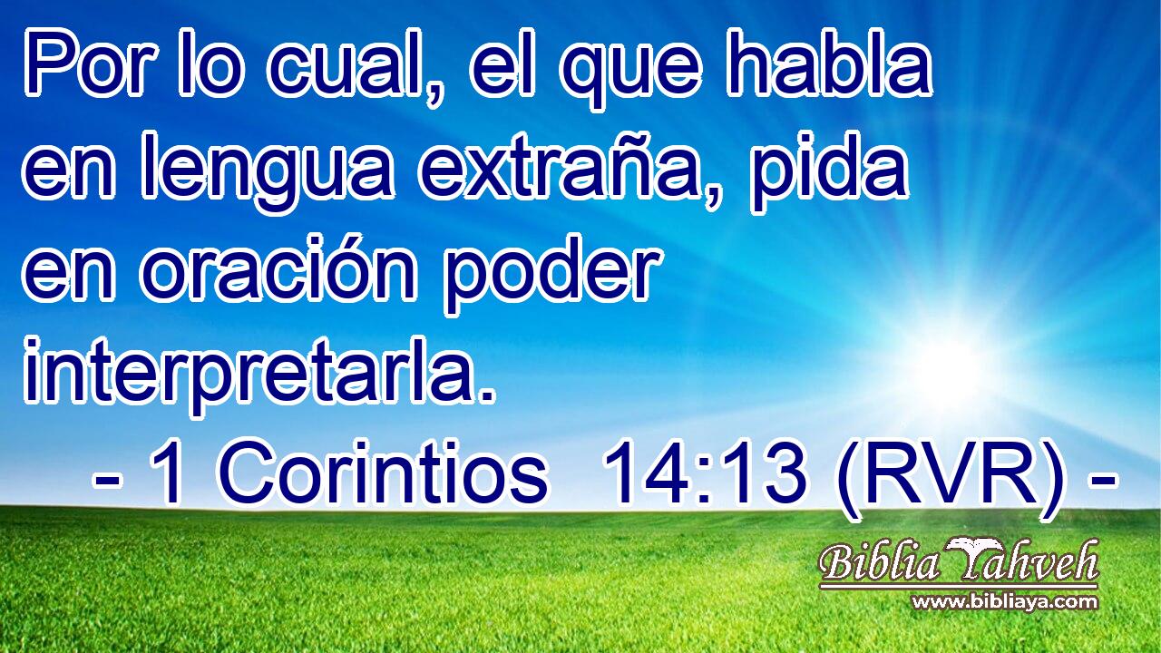 Por lo cual, el que habla en lengua extraña, pida en oración poder interpretarla.