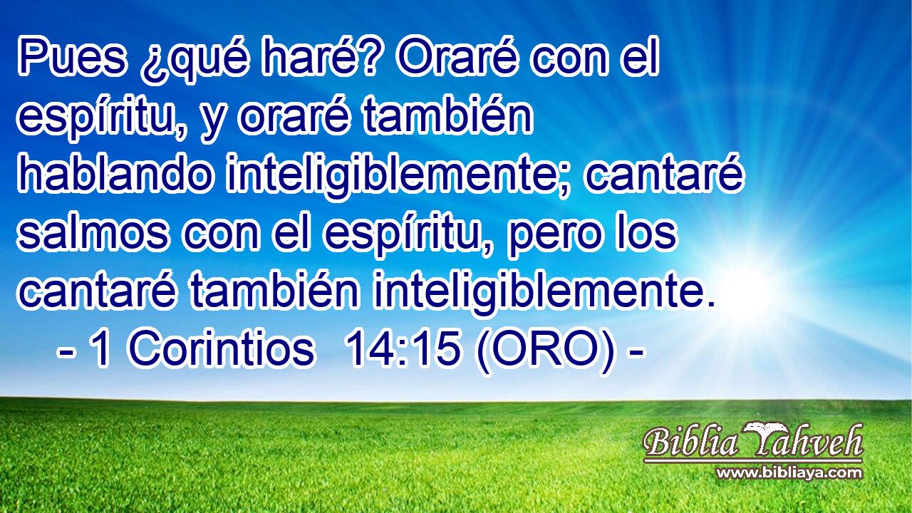  Pues ¿qué haré? Oraré con el espíritu, y oraré también hablando inteligiblemente; cantaré salmos con el espíritu, pero los cantaré también inteligiblemente. 