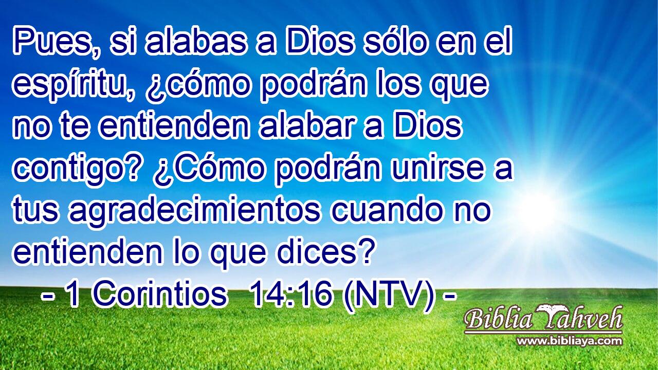 Pues, si alabas a Dios sólo en el espíritu, ¿cómo podrán los que no te entienden alabar a Dios contigo? ¿Cómo podrán unirse a tus agradecimientos cuando no entienden lo que dices?