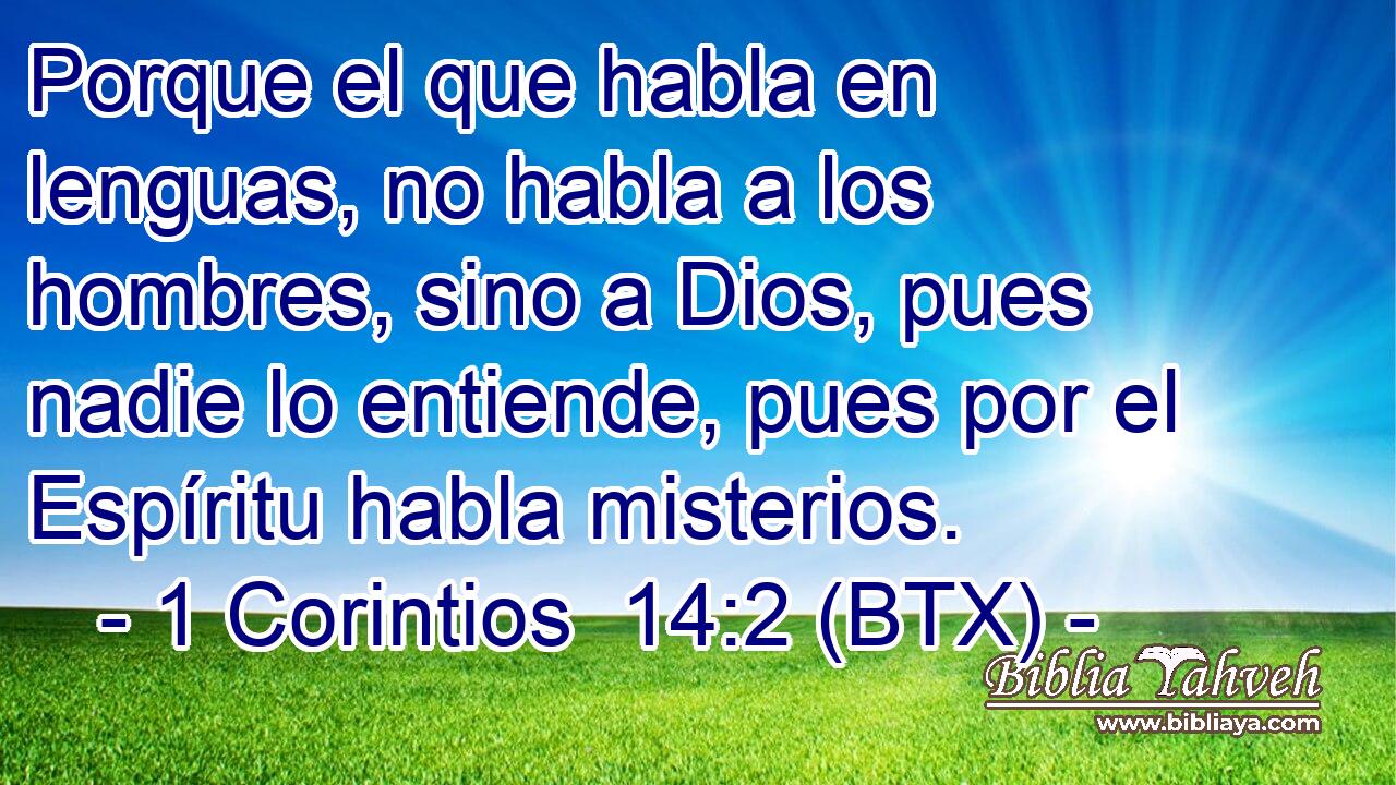 Porque el que habla en lenguas, no habla a los hombres, sino a Dios, pues nadie lo entiende, pues por el Espíritu habla misterios.
