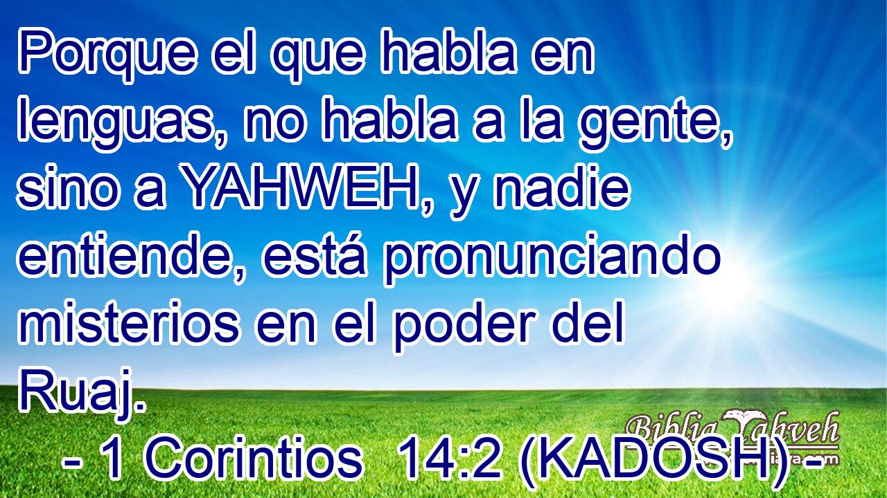  Porque el que habla en lenguas, no habla a la gente, sino a YAHWEH, y nadie entiende, está pronunciando misterios en el poder del Ruaj. 
