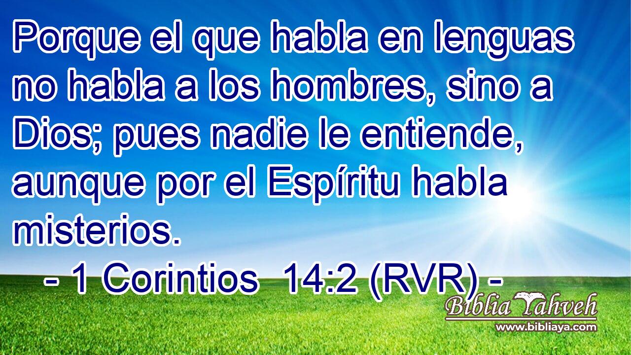 Porque el que habla en lenguas no habla a los hombres, sino a Dios; pues nadie le entiende, aunque por el Espíritu habla misterios.