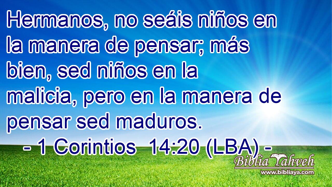 Hermanos, no seáis niños en la manera de pensar; más bien, sed niños en la malicia, pero en la manera de pensar sed maduros.