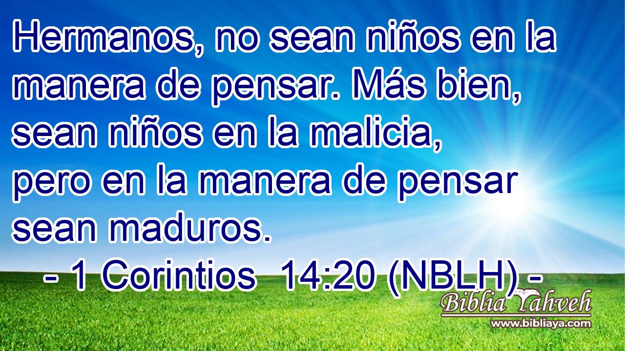  Hermanos, no sean niños en la manera de pensar. Más bien, sean niños en la malicia, pero en la manera de pensar sean maduros. 