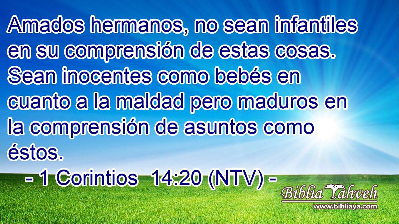 Amados hermanos, no sean infantiles en su comprensión de estas cosas. Sean inocentes como bebés en cuanto a la maldad pero maduros en la comprensión de asuntos como éstos.
