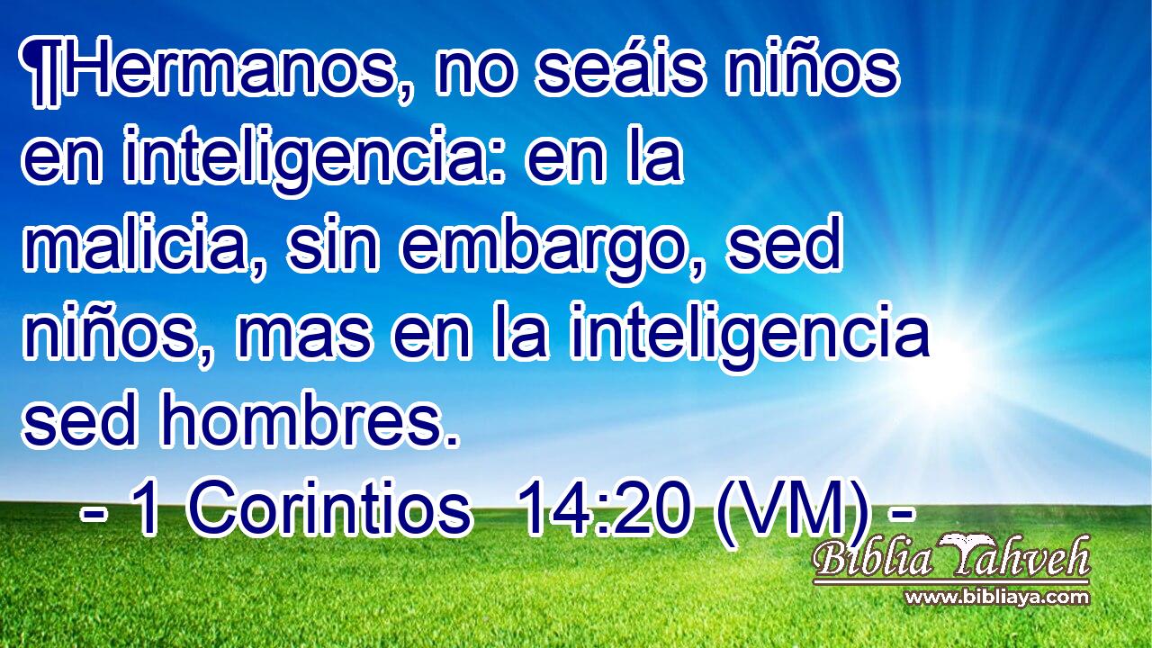 ¶Hermanos, no seáis niños en inteligencia: en la malicia, sin embargo, sed niños, mas en la inteligencia sed hombres. 
