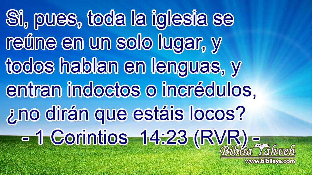 Si, pues, toda la iglesia se reúne en un solo lugar, y todos hablan en lenguas, y entran indoctos o incrédulos, ¿no dirán que estáis locos?