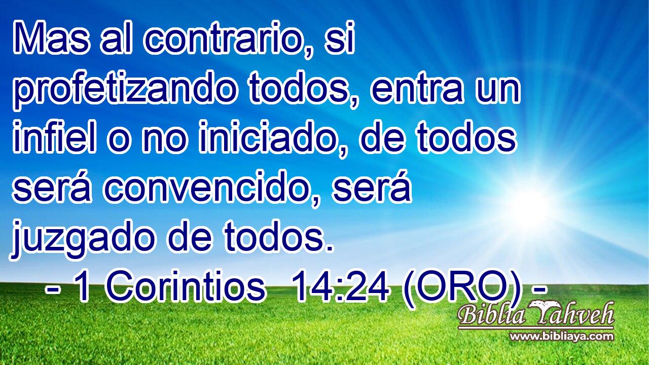  Mas al contrario, si profetizando todos, entra un infiel o no iniciado, de todos será convencido, será juzgado de todos. 