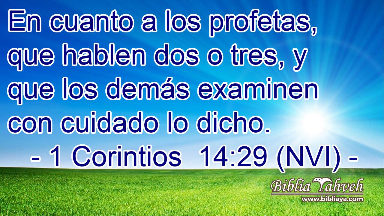  En cuanto a los profetas, que hablen dos o tres, y que los demás examinen con cuidado lo dicho. 