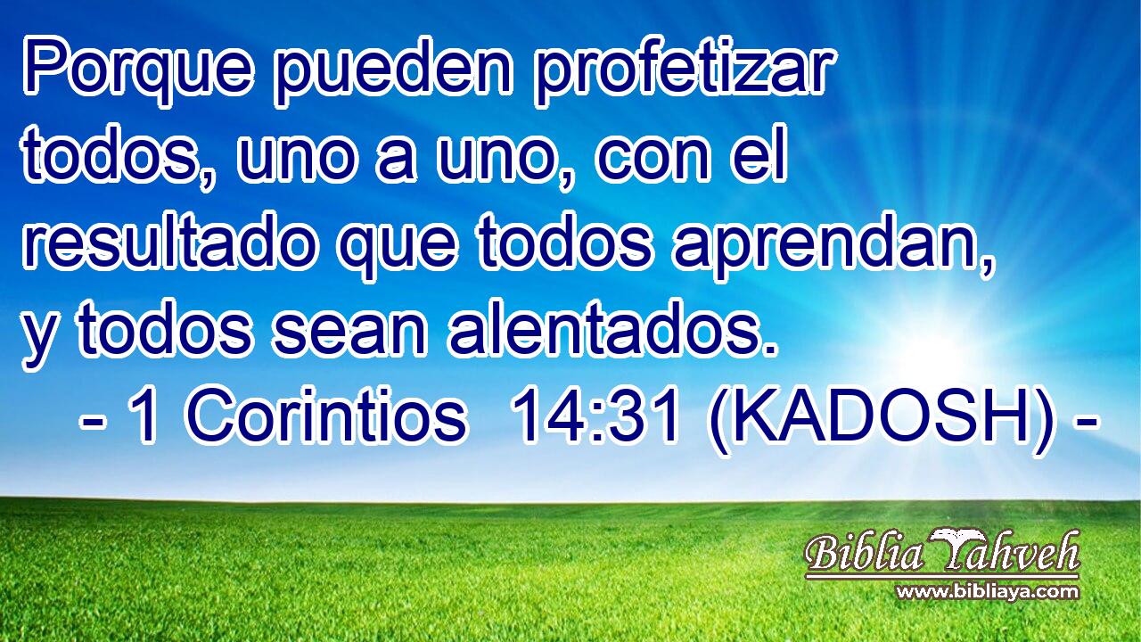  Porque pueden profetizar todos, uno a uno, con el resultado que todos aprendan, y todos sean alentados. 