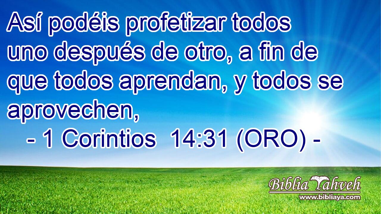  Así podéis profetizar todos uno después de otro, a fin de que todos aprendan, y todos se aprovechen, 