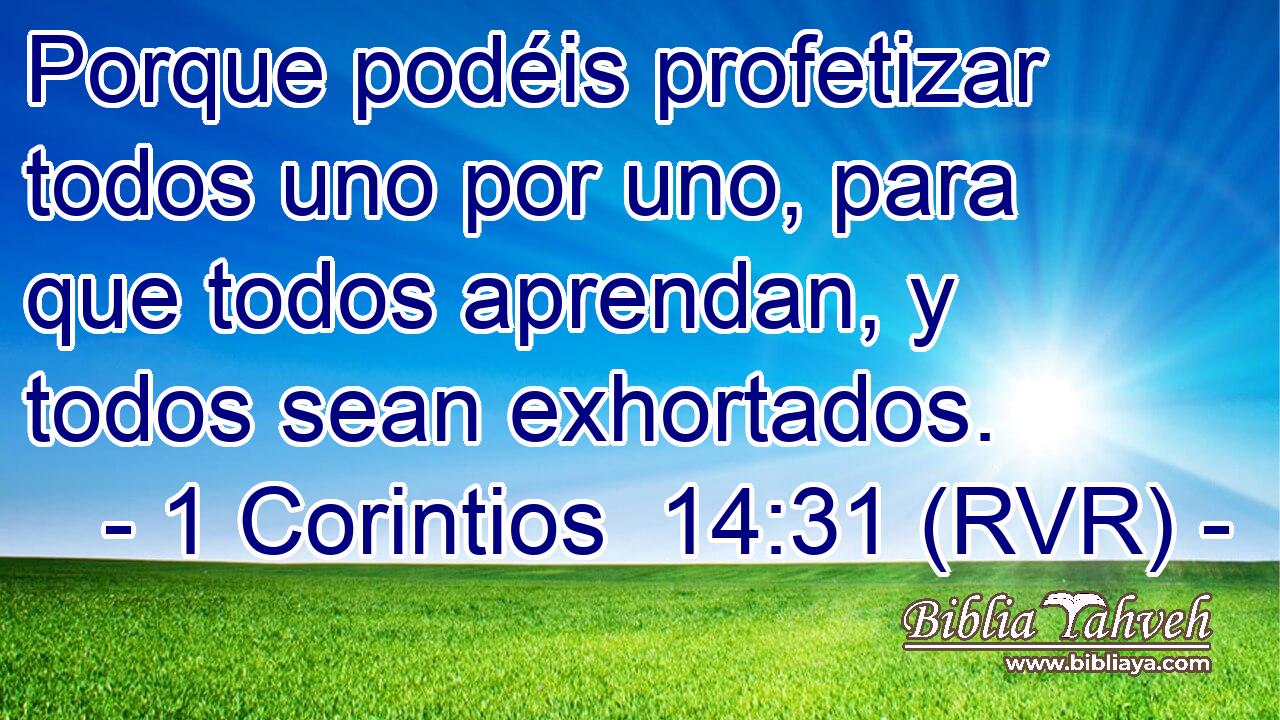 Porque podéis profetizar todos uno por uno, para que todos aprendan, y todos sean exhortados.