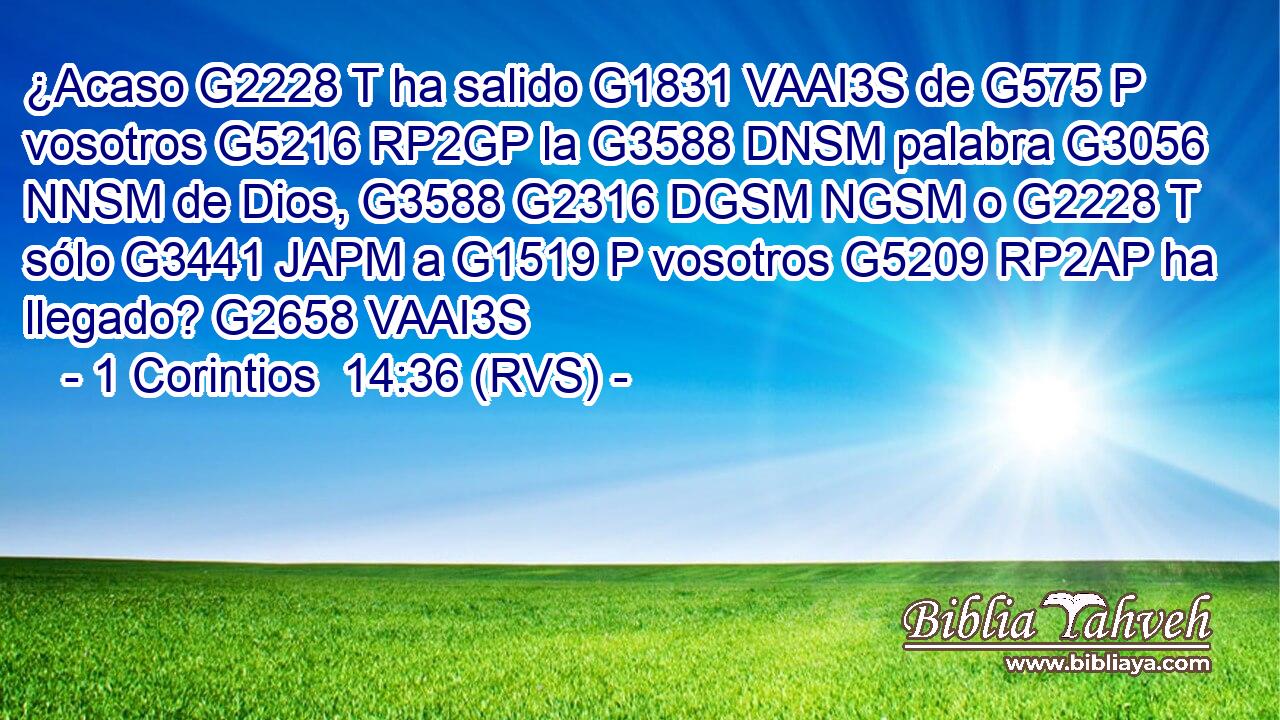 ¿Acaso G2228 T ha salido G1831 VAAI3S de G575 P vosotros G5216 RP2GP la G3588 DNSM palabra G3056 NNSM de Dios, G3588 G2316 DGSM NGSM o G2228 T sólo G3441 JAPM a G1519 P vosotros G5209 RP2AP ha llegado? G2658 VAAI3S 
