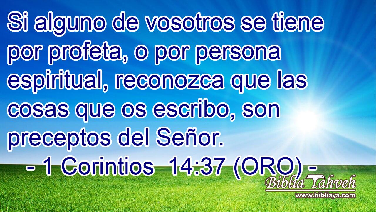  Si alguno de vosotros se tiene por profeta, o por persona espiritual, reconozca que las cosas que os escribo, son preceptos del Señor. 