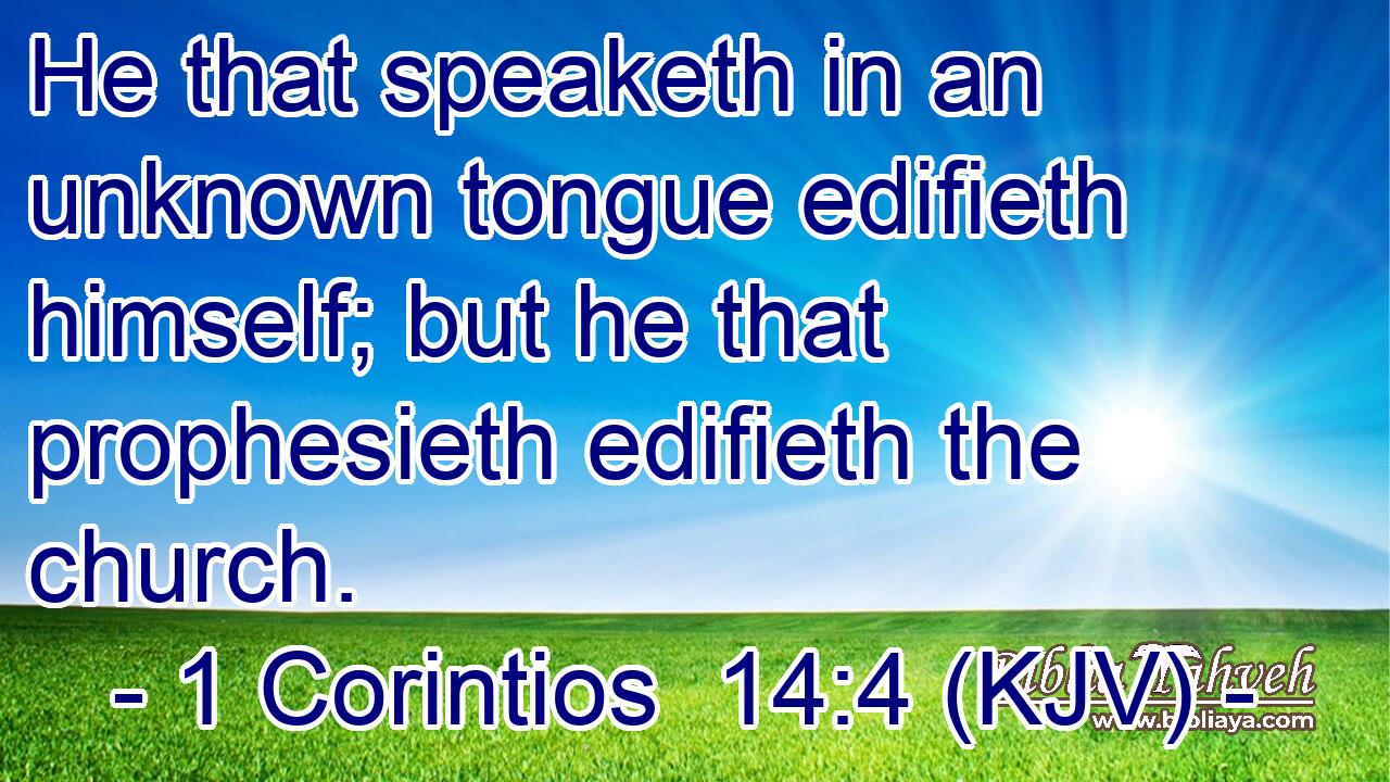 He that speaketh in an unknown tongue edifieth himself; but he that prophesieth edifieth the church.
