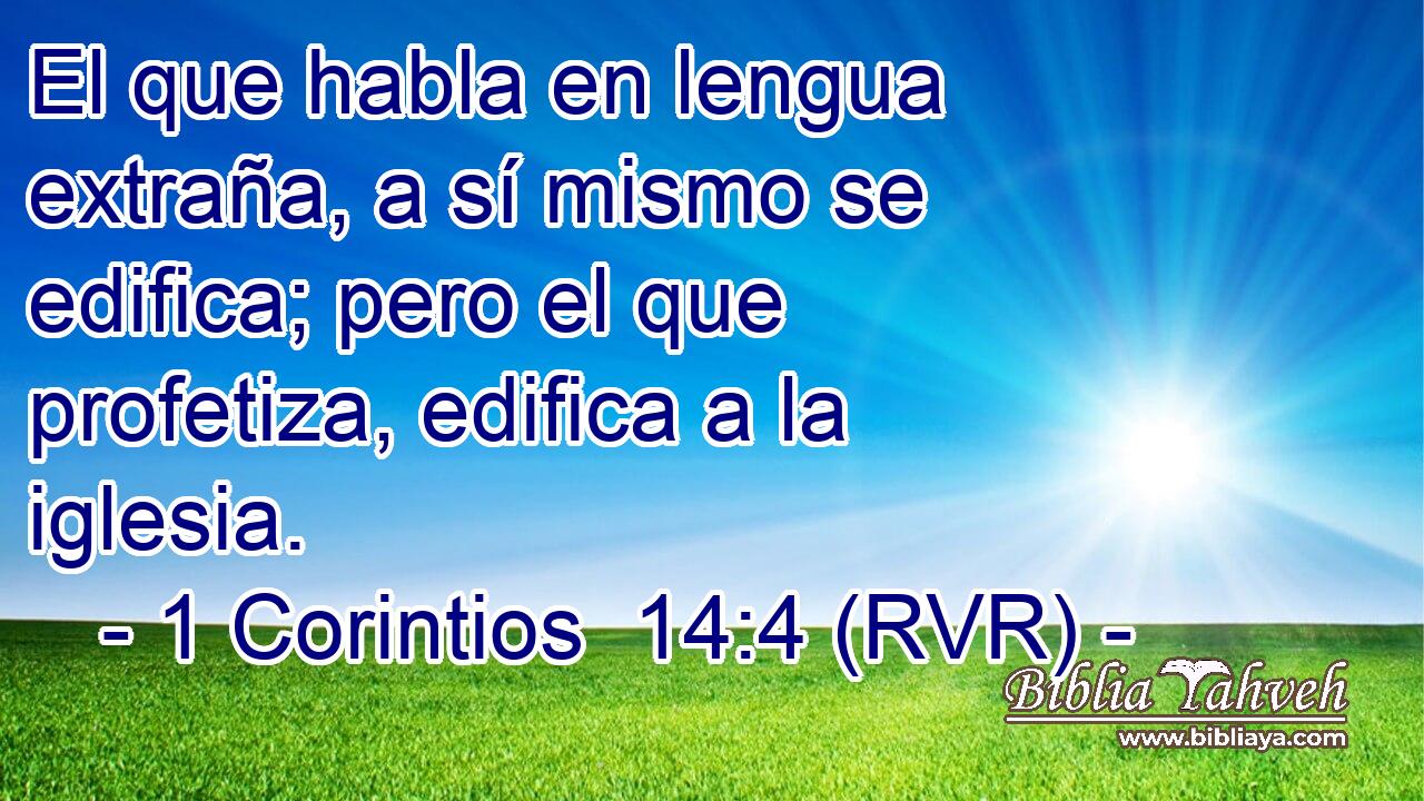 El que habla en lengua extraña, a sí mismo se edifica; pero el que profetiza, edifica a la iglesia.
