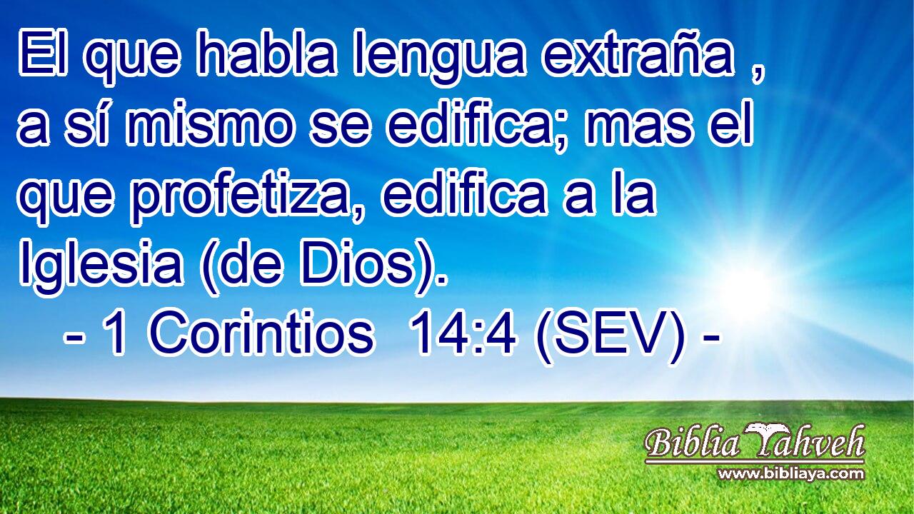 El que habla lengua extraña , a sí mismo se edifica; mas el que profetiza, edifica a la Iglesia (de Dios).