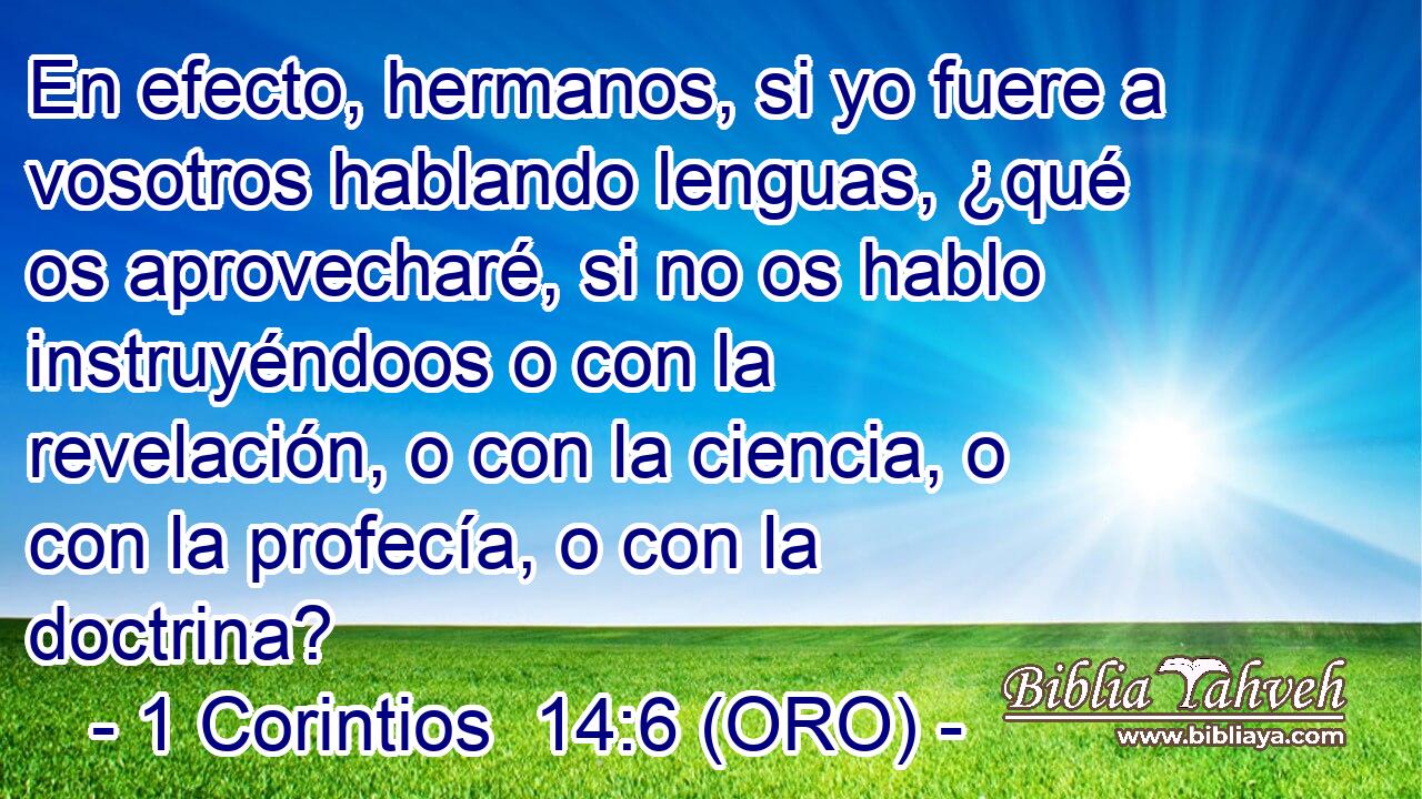  En efecto, hermanos, si yo fuere a vosotros hablando lenguas, ¿qué os aprovecharé, si no os hablo instruyéndoos o con la revelación, o con la ciencia, o con la profecía, o con la doctrina? 