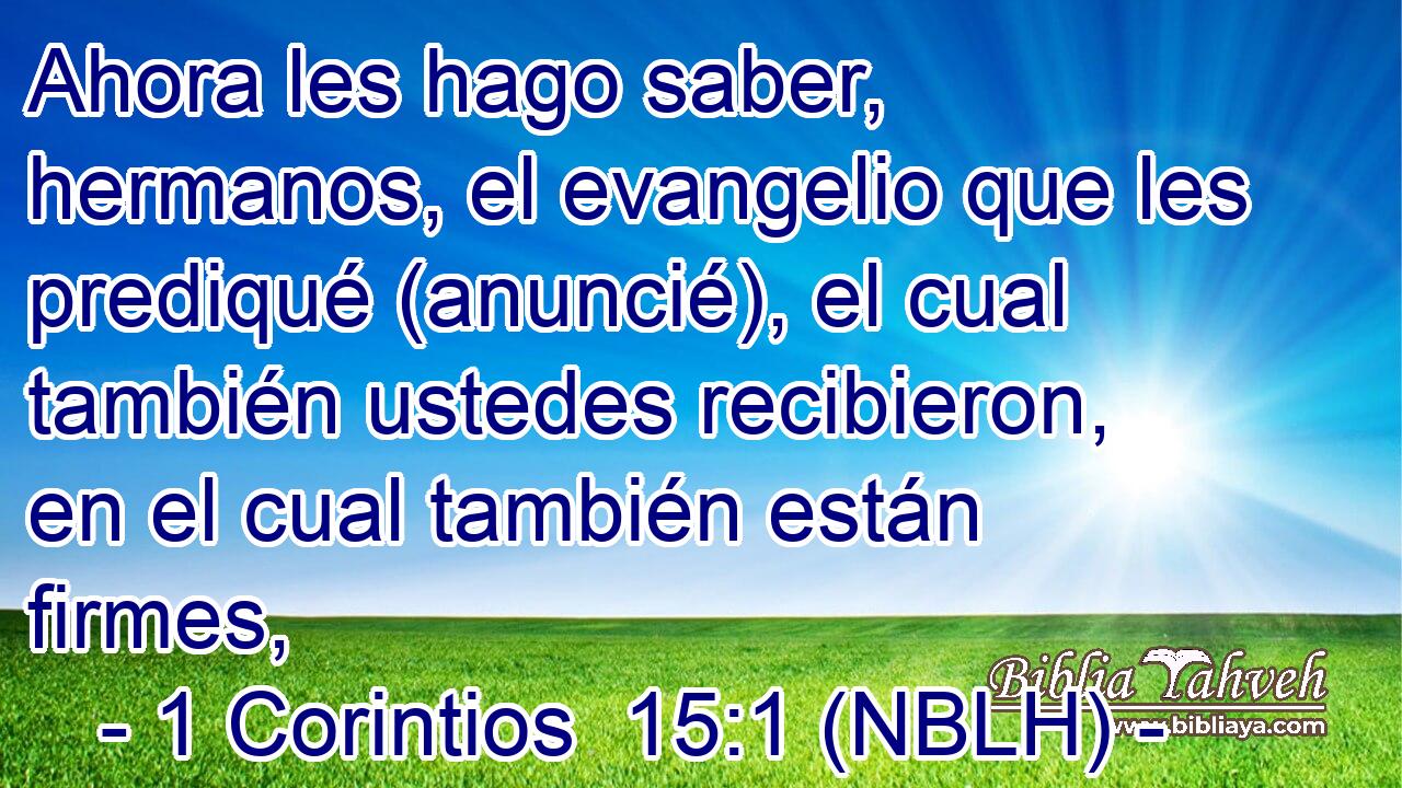  Ahora les hago saber, hermanos, el evangelio que les prediqué (anuncié), el cual también ustedes recibieron, en el cual también están firmes, 