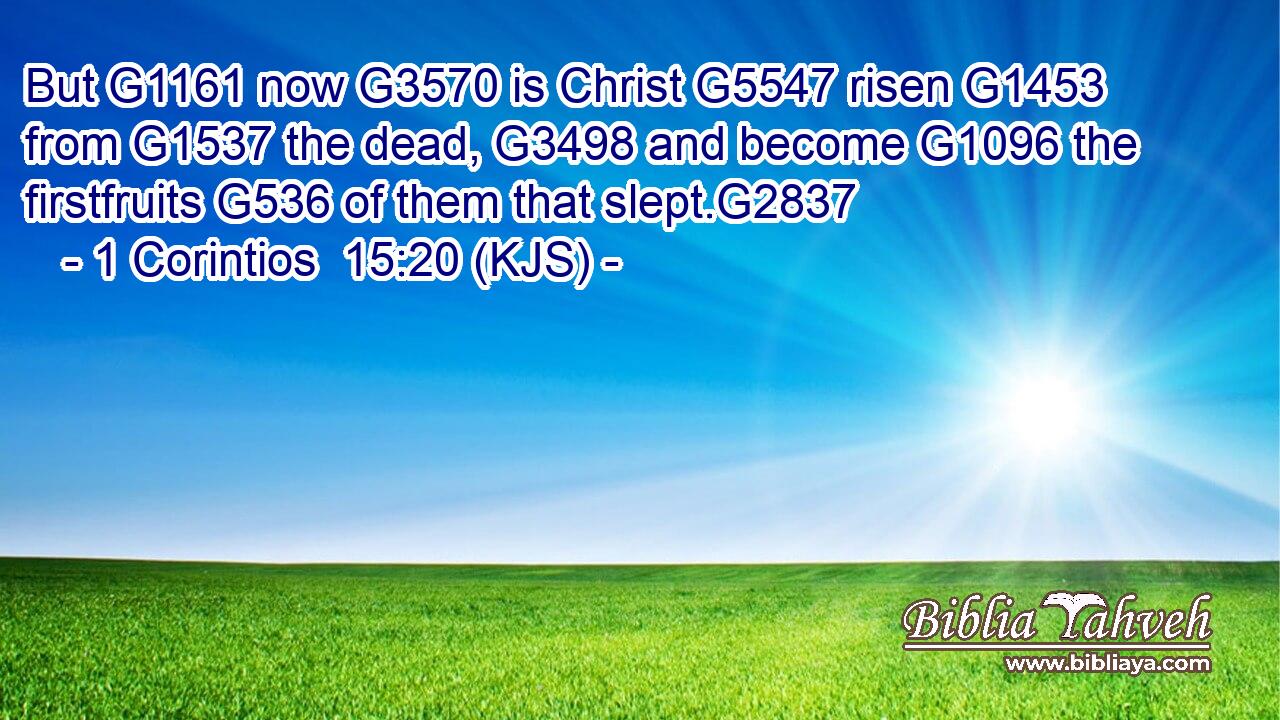 But G1161 now G3570 is Christ G5547 risen G1453 from G1537 the dead, G3498 and become G1096 the firstfruits G536 of them that slept.G2837