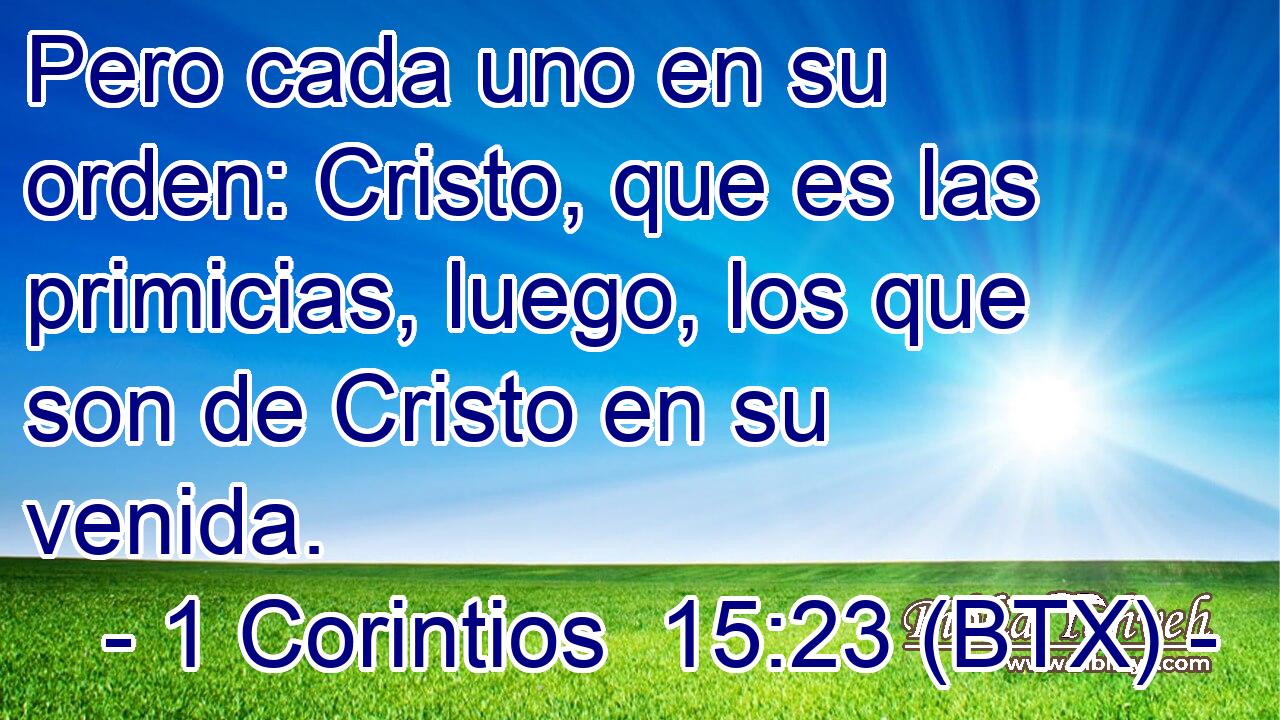Pero cada uno en su orden: Cristo, que es las primicias, luego, los que son de Cristo en su venida.