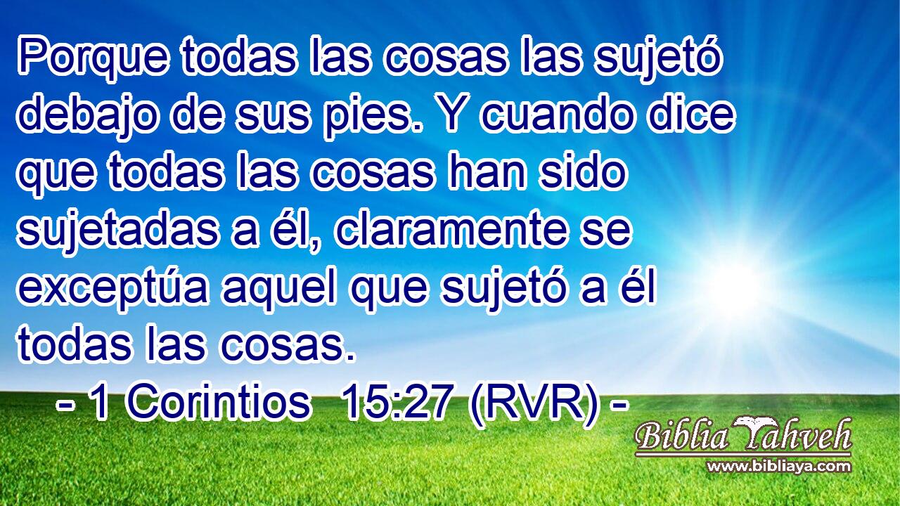 Porque todas las cosas las sujetó debajo de sus pies. Y cuando dice que todas las cosas han sido sujetadas a él, claramente se exceptúa aquel que sujetó a él todas las cosas.