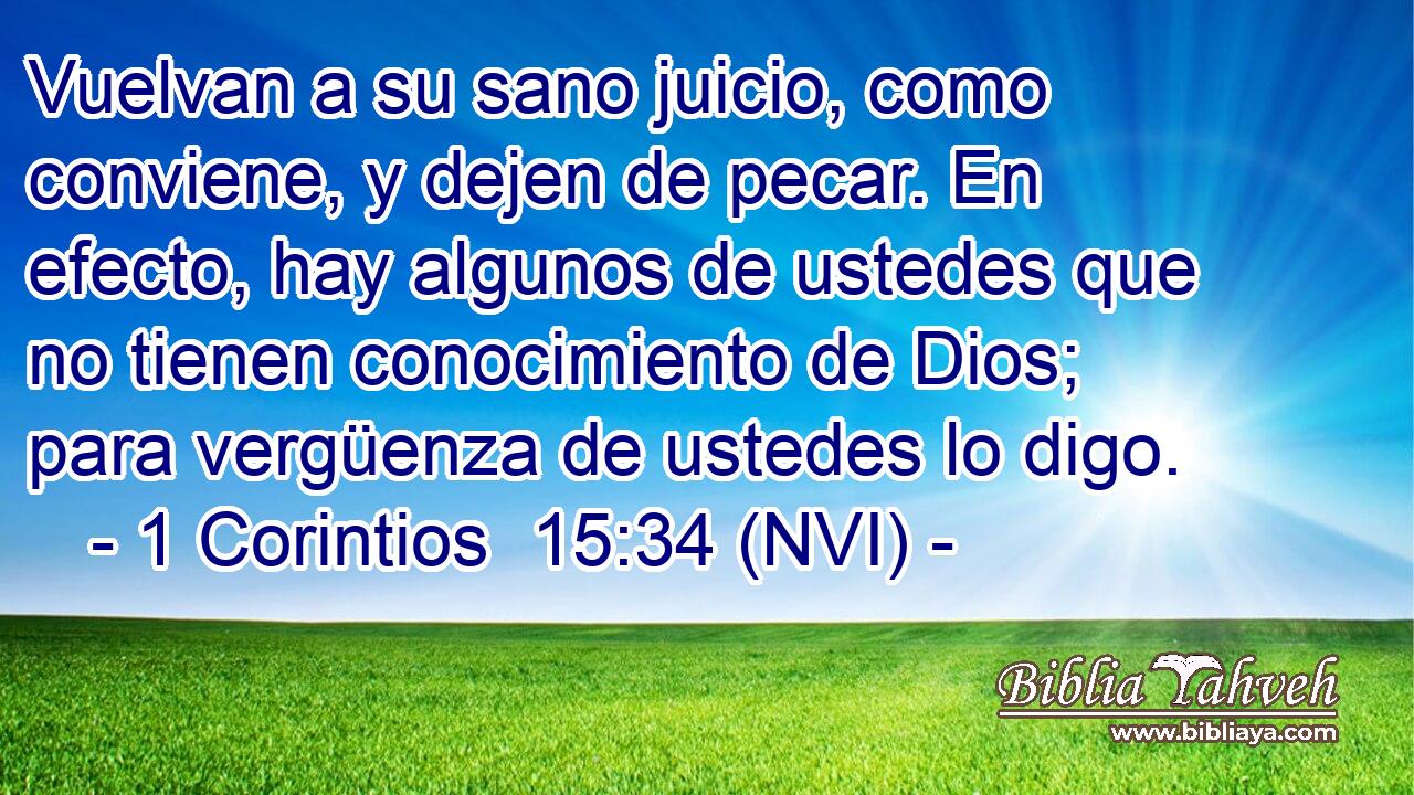  Vuelvan a su sano juicio, como conviene, y dejen de pecar. En efecto, hay algunos de ustedes que no tienen conocimiento de Dios; para vergüenza de ustedes lo digo. 