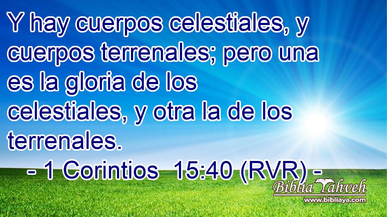 Y hay cuerpos celestiales, y cuerpos terrenales; pero una es la gloria de los celestiales, y otra la de los terrenales.