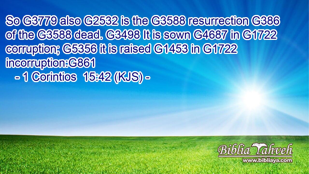 So G3779 also G2532 is the G3588 resurrection G386 of the G3588 dead. G3498 It is sown G4687 in G1722 corruption; G5356 it is raised G1453 in G1722 incorruption:G861