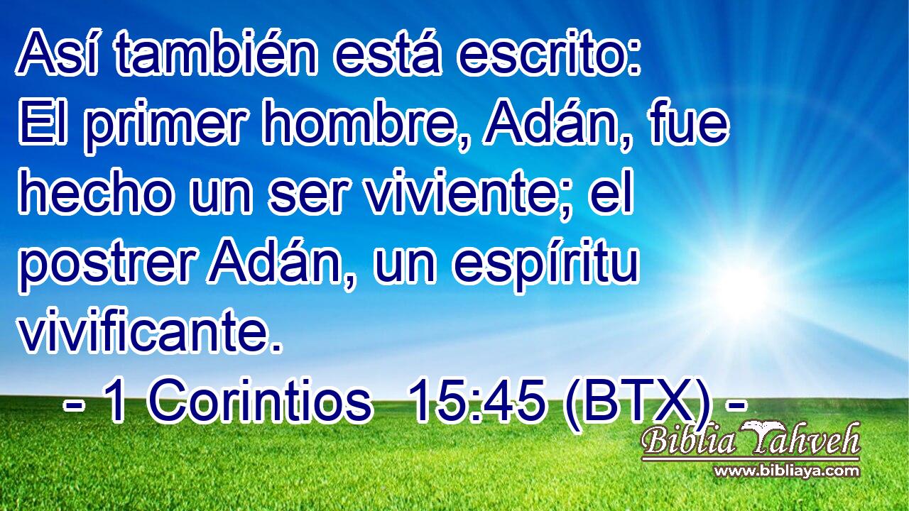 Así también está escrito: El primer hombre, Adán, fue hecho un ser viviente; el postrer Adán, un espíritu vivificante.