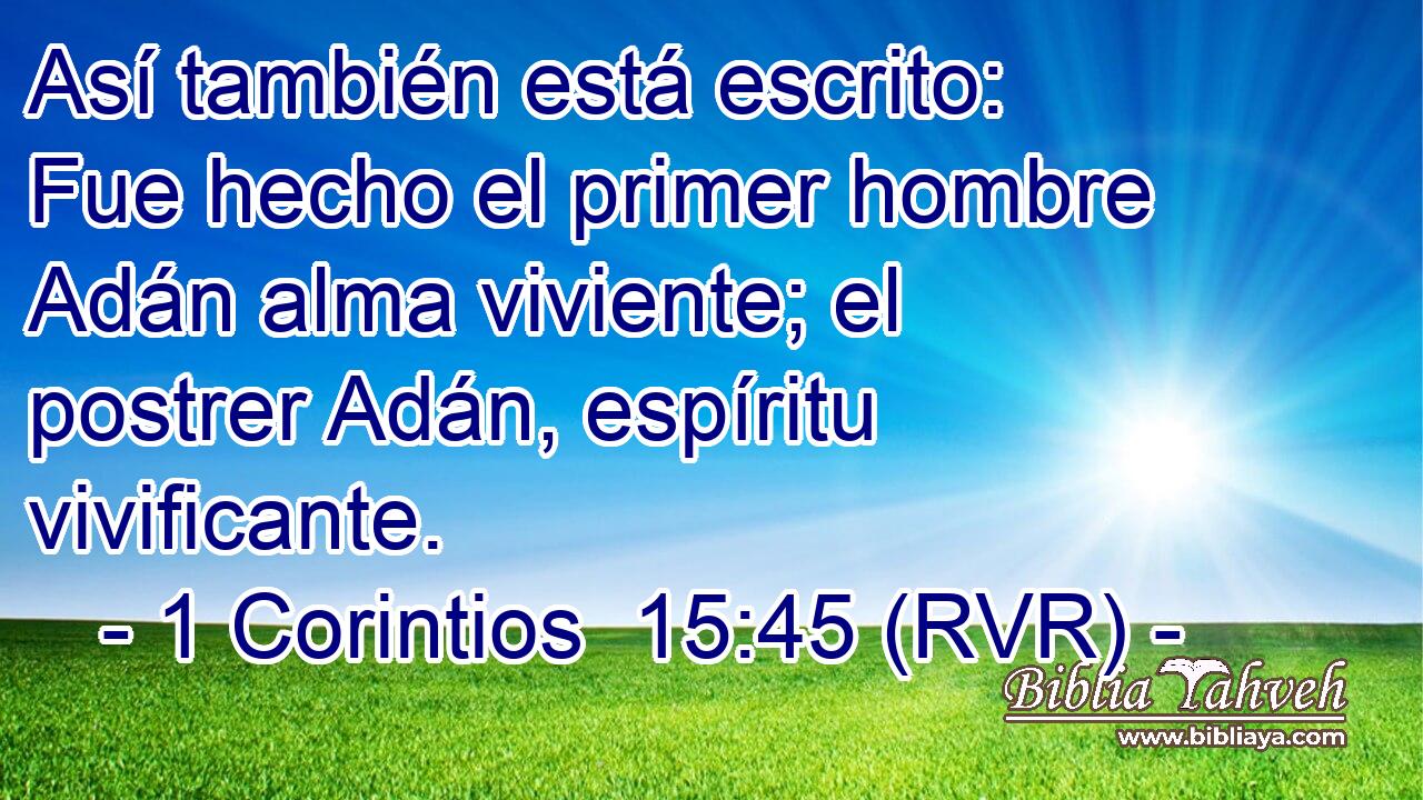 Así también está escrito: Fue hecho el primer hombre Adán alma viviente; el postrer Adán, espíritu vivificante.